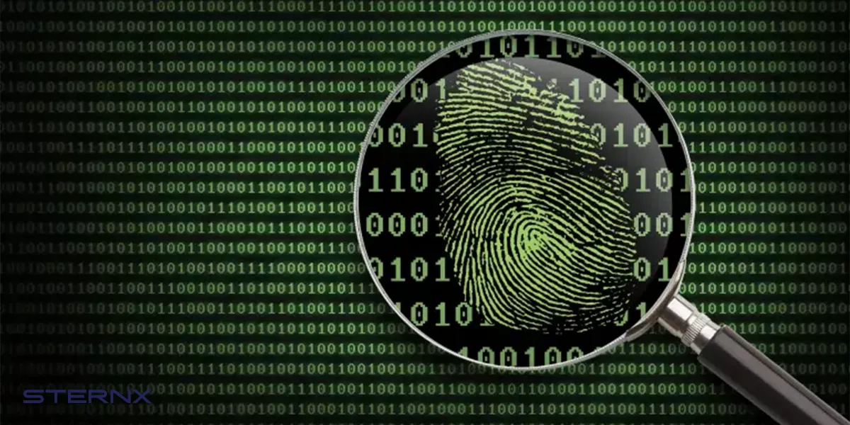 insider threat identification illustration with magnifying glass on a fingerprint