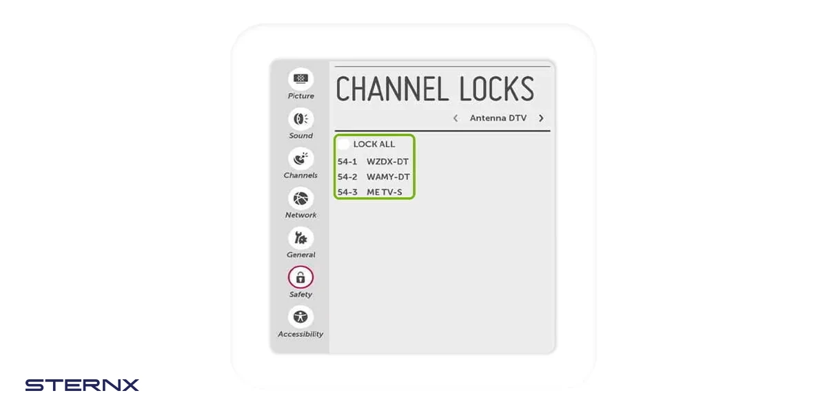 تقوم القناة بقفل إعدادات تلفزيون LG مع عرض خيارات مختلفة