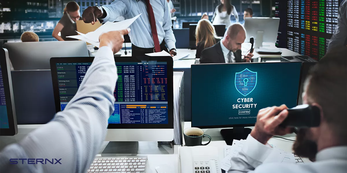 Tech security team collaborating on cyber protection protocols 